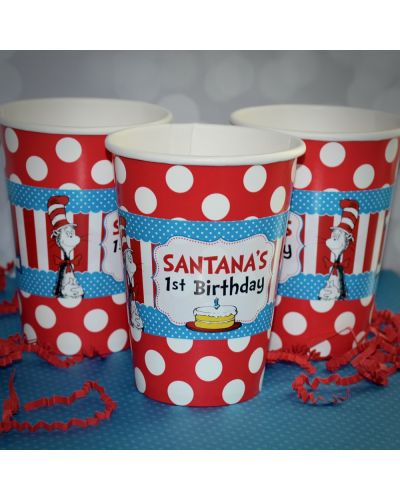 12 Cat in the Hat Birthday Party, Personalized Cups