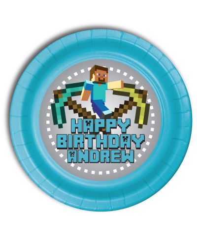 12 MineCraft Personalized Party Plates 7" Meal Size