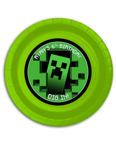 12 MineCraft Personalized Party Plates 9" Meal Size