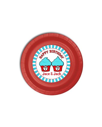 12 Thing 1 Thing 2 Cupcakes Birthday Party, Personalized Party Plates 9" Meal Size