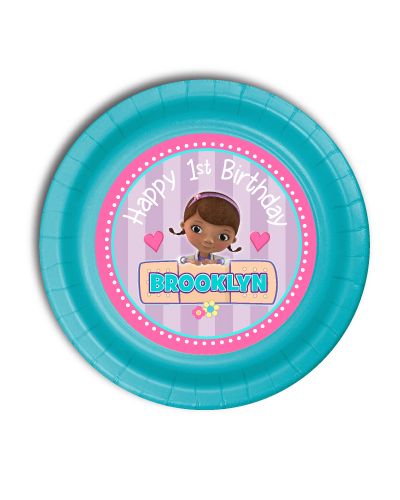 12 Turquoise Blue Doc McStuffins Personalized Party Plates 7" Cake & Snack Size