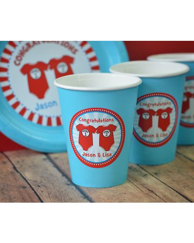 12 Twin 1 Twin 2 Dr. Seuss Onesies Personalized Twin Baby Shower Cups