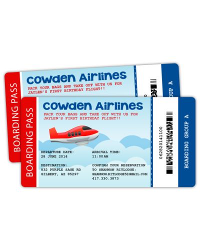 Airplane Party Boarding Pass Ticket Style Invitation, 16 count