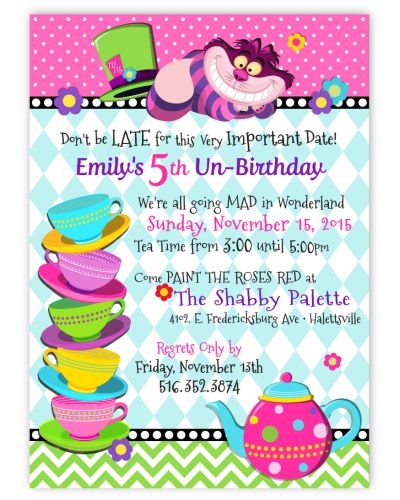 Alice Tea Party Birthday Invitation, 16 count