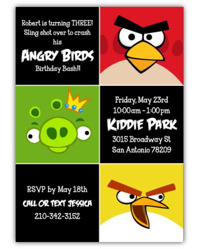 Angry Birds Color Block Birthday Party Invitation, 16 count