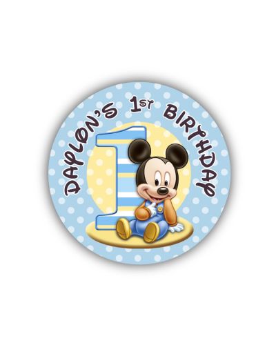 Baby Mickey First Birthday Personalized 2.25" Glossy Stickers