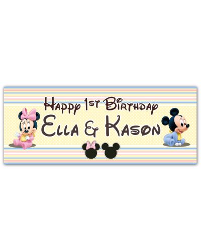 Baby Mickey & Minnie Mouse Twins First Birthday Large Vinyl Banner