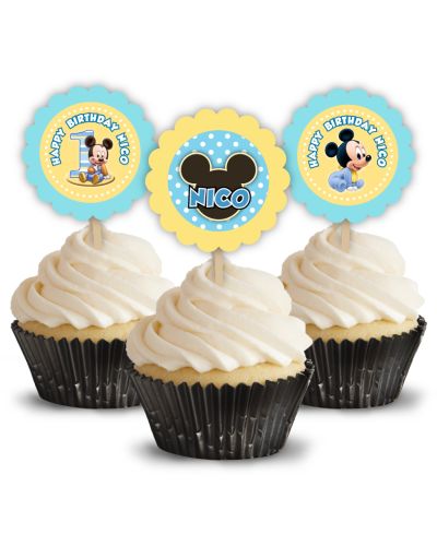 Baby Mickey Mouse First Birthday Cupcake Picks/Toppers