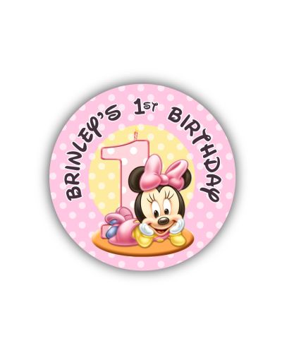Baby Minnie First Birthday Personalized 2.25" Glossy Stickers