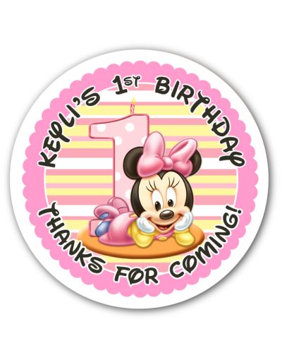 Baby Minnie First Birthday Personalized 3.33" Glossy Stickers