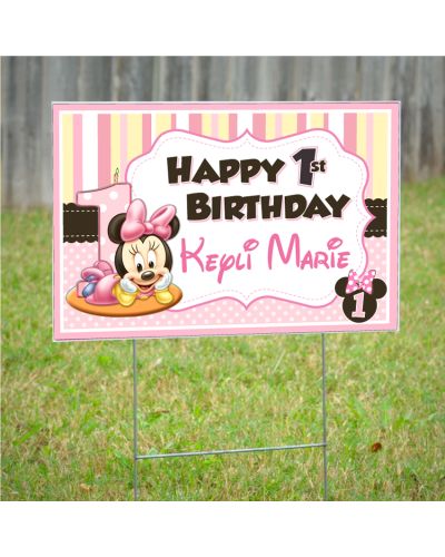 Baby Minnie First Birthday Personalized Party Yard Sign