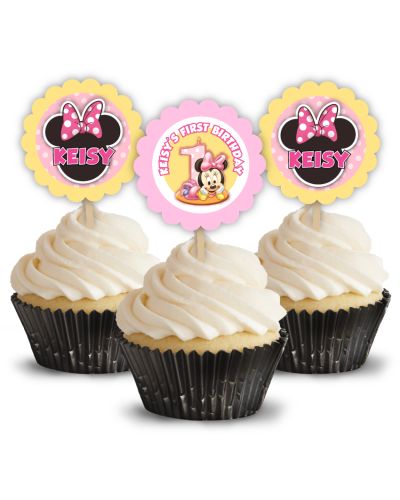 Baby Minnie Mouse First Birthday Party Cupcake Picks/Toppers