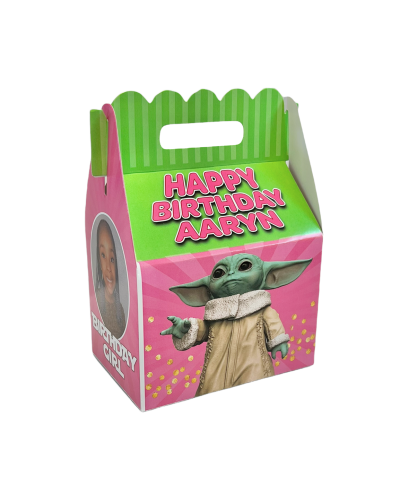 Baby Yoda Birthday Party Favor Gable Box Pink & Green