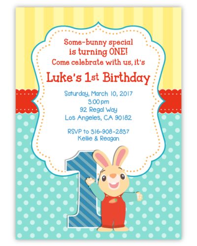 BabyFirstTV Harry the Bunny Birthday Invitation, 16 count
