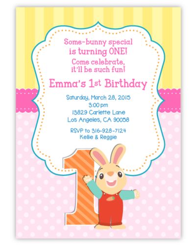 BabyFirstTV Harry the Bunny Birthday Invitation for Girls, 16 count