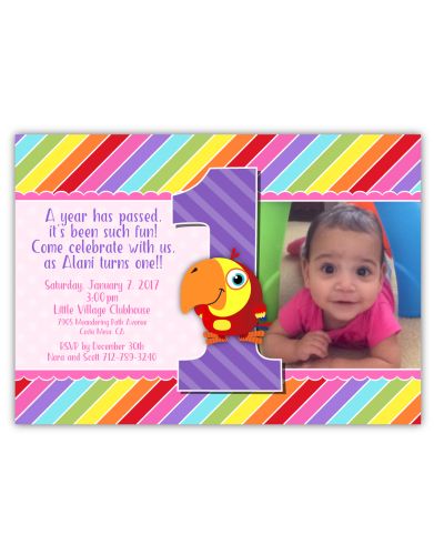 BabyFirstTV VocabuLarry Rainbow Stripe First Birthday Photo Invitation