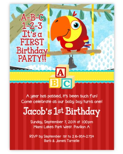 BabyFirstTV VocabuLarry on Swing First Birthday Party Invitation