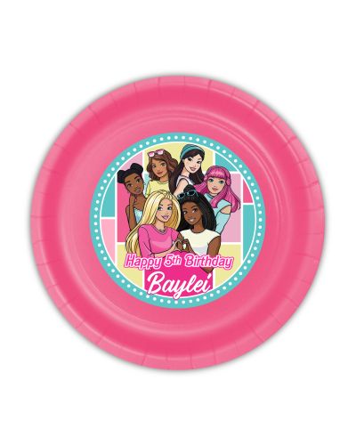 Barbie Party Birthday Personalized Plates, 9 inch, 12 count. Host your Barbie Dream Party with our personalized  party supplies, custom meal plates, custom place setting