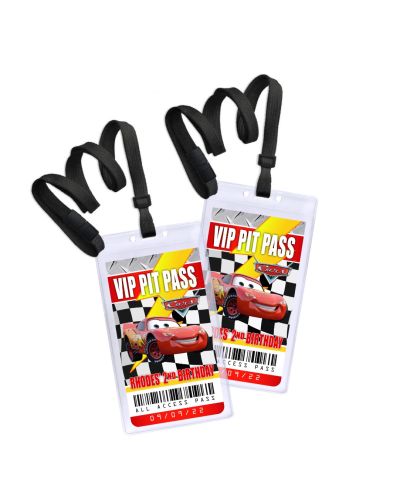 Cars Movie Lightning McQueen VIP Pit Pass Lanyard and Pouch Party Favor or Party Invitations