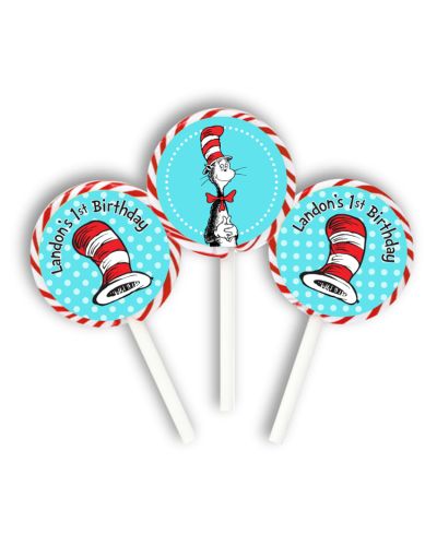 Cat in the Hat Birthday Party, Personalized Lollipop Favors