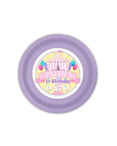 Circus Carnival Pink Pastels Color Scheme, PERSONALIZED PARTY PLATES, 7 INCH, 12 COUNT, pink first birthday carnival, pastels girl circus party