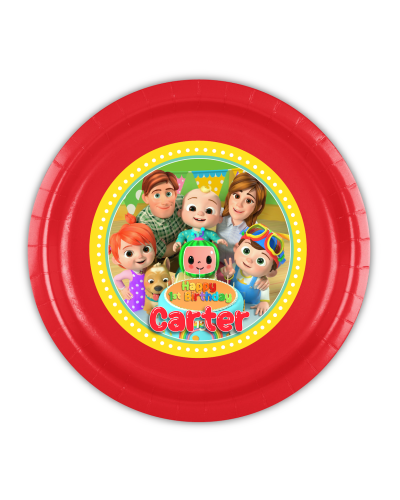 Cocomelon Birthday Personalized Party Plates, 9 inch, 12 count, JJ family theme