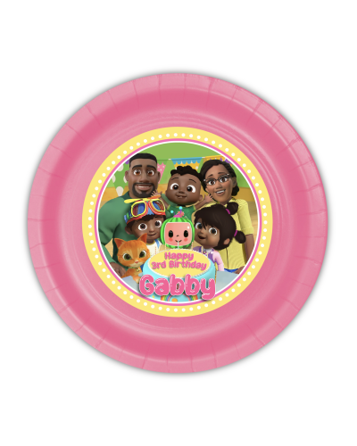 Cocomelon Birthday Personalized Party Plates, Cody's African American Family Design, 9 inch, 12 count, party for girl baby