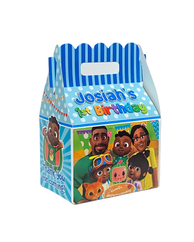 Cocomelon Birthday Party Favor Gable Box African American Blue Box
