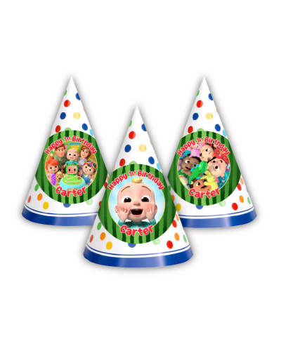 Cocomelon Birthday Party Personalized Guest Party Hats, 12 count