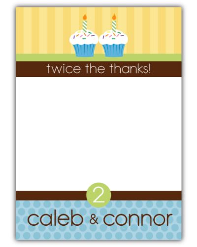 Cupcake Brights Twin Boys Thank You Note Card