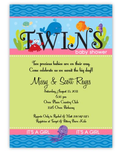 Darling Deep Sea Twin Girls Baby Shower Invitation