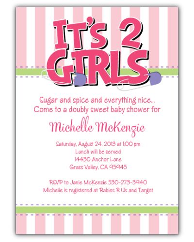 Diaper Pins Brights Girl Twins Baby Shower Invitation