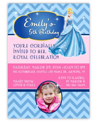 Disney Princess Cinderela Chevron Photo Birthday Invitation