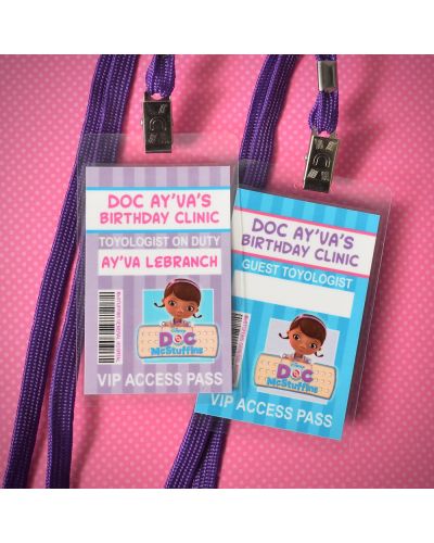 Doc McStuffins Personalized Birthday Party ID Badge Lanyard Favors