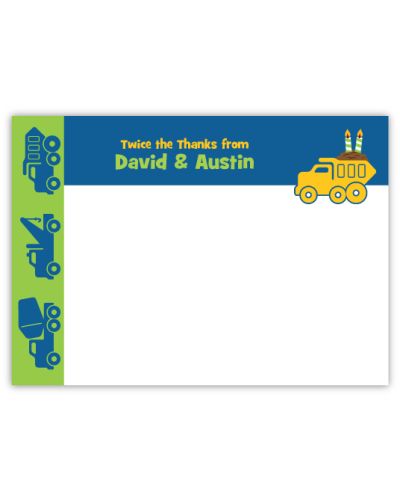 Double Load Dump Truck Twin Boys Thank You Note Card