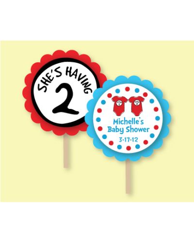 Dr Seuss Thing 1 Thing 2 Onesies Personalized Baby Shower Cupcake Picks