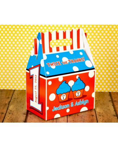 Dr. Seuss Twin 1 & Twin 2 Cupcakes FIRST Birthday Personalized Gable Box Favor