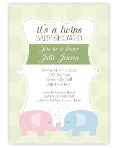 Elegant Elephants Girl Boys Twins Baby Shower Invitation