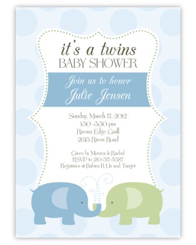 Elegant Elephants Twin Boys Baby Shower Invitation