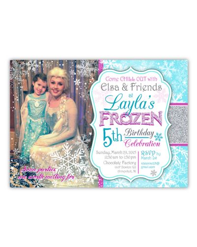 Frozen Ice Princess Glitz and Glitter Photo Birthday Party Invitation, 16 count