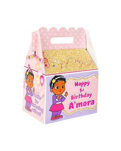Gracie’s Corner Birthday Party Gable Favor Box, Baby Sister, 1st birthday, Pink & Gold, goody bag, custom favor, gift box, treat box, candy box, on sale now