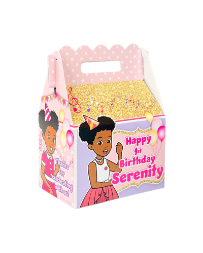 Gracie’s Corner Birthday Party Gable Favor Box, Pink & Gold, goody bag, custom favor, gift box, treat box, candy box, on sale now