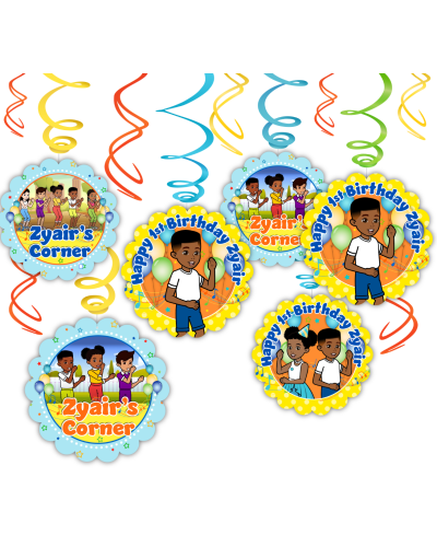 African American Birthday Boy, Hanging swirl decorations, Custom party supplies, Personalized party decorations, Unique party favors, African American Themed party supplies, High-quality party products, Customized event accessories, Gracie’s Corner party 