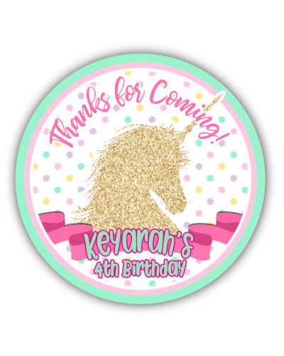 Golden Unicorn Party Personalized 3" Stickers