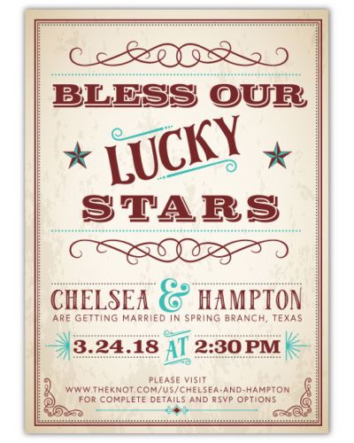Bless Our Lucky Stars, Western, Rustic Texas Style Wedding Invitation, on sale, casual country wedding, texas wedding invite, turquoise, vintage, wanted sign, fun hill country wedding