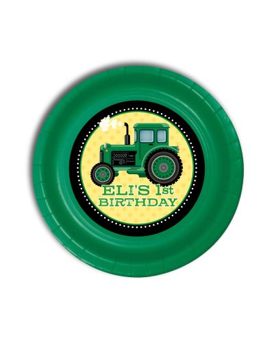 John Deere Green Tractor Personalized Party Plates, 7inch, 12 count