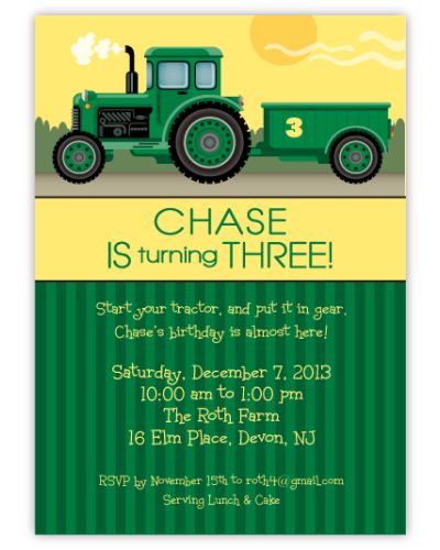 John Deere Green Tractor Birthday Personalized Invitations