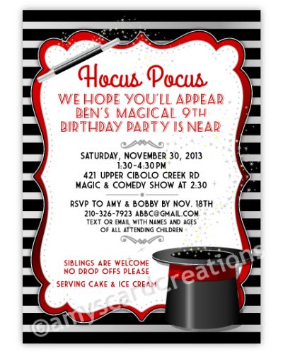 Magic Top Hat Party Birthday Invitation