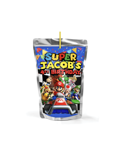 Mario Kart Birthday Party, Super Mario Bros,  Juice Pouch, Personalized Labels, mariokart labels, mariokart party