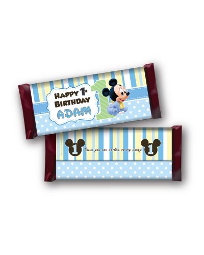 Baby Mickey Mouse 1st Birthday Personalized Hershey Chocolate Bar Wrap Labels